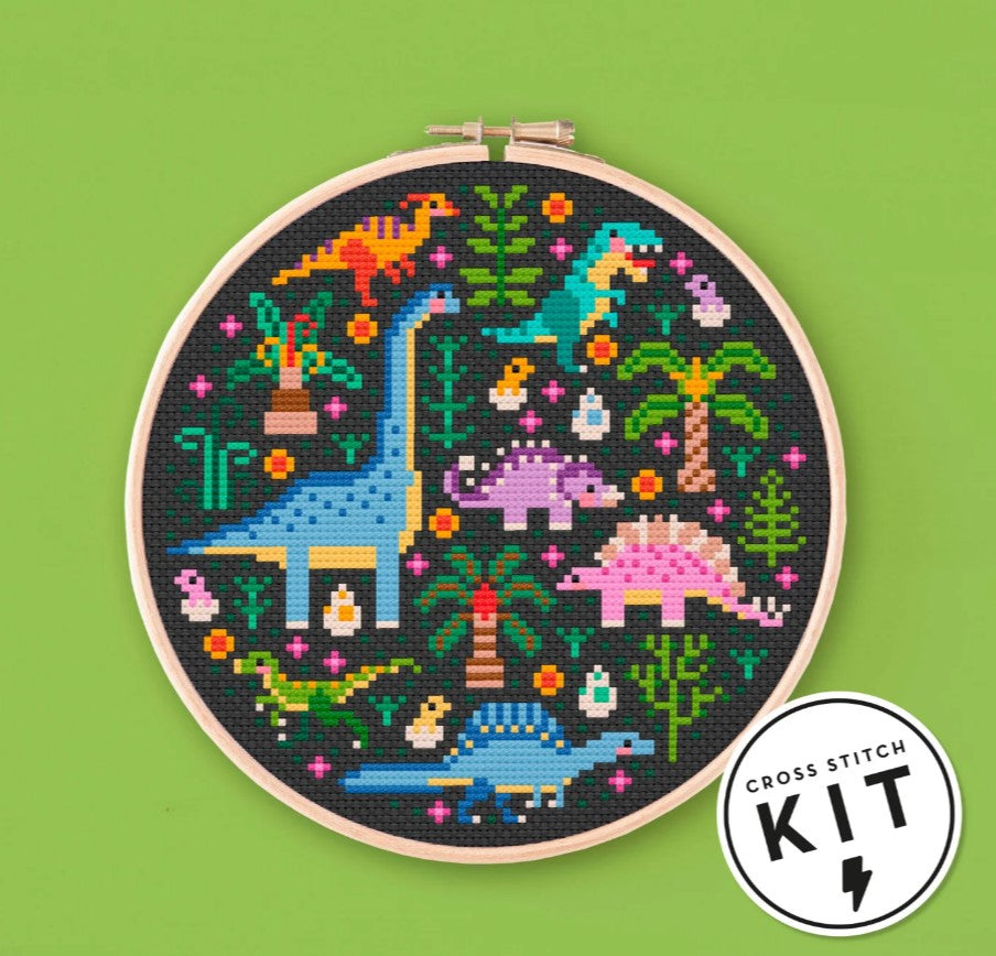 Kit de Punto de Cruz - Mini Jardín Dinosaurios