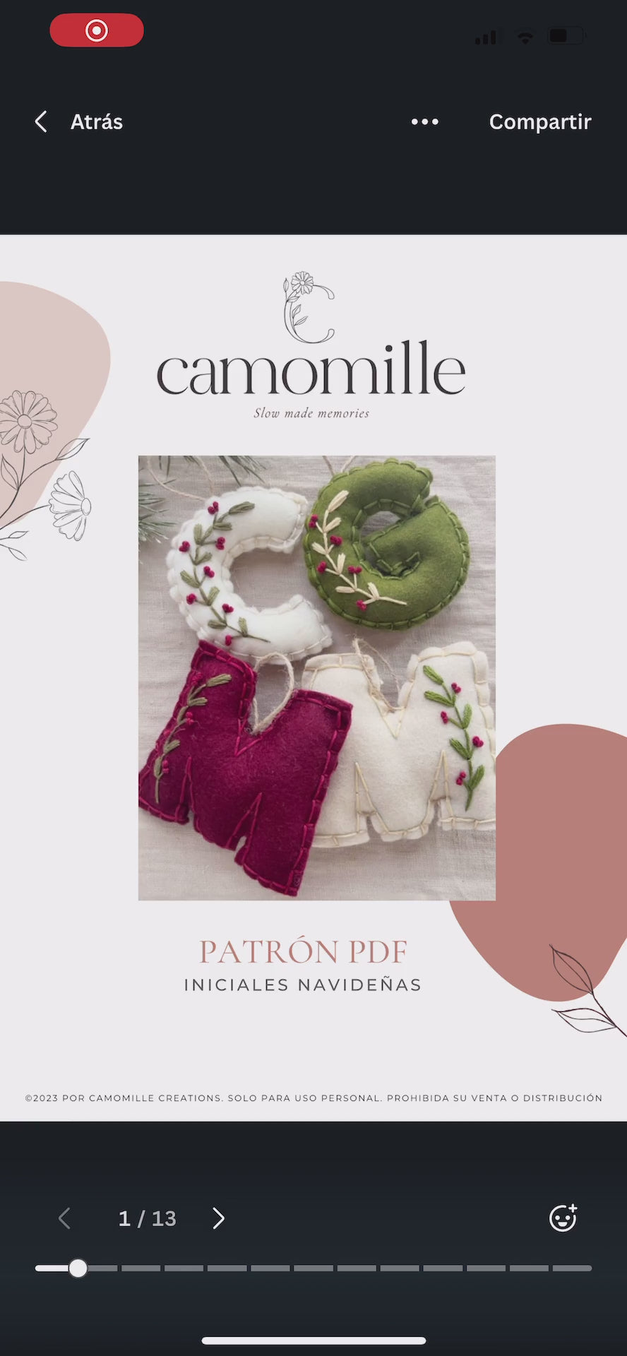 Patrón PDF Iniciales de fieltro navideñas