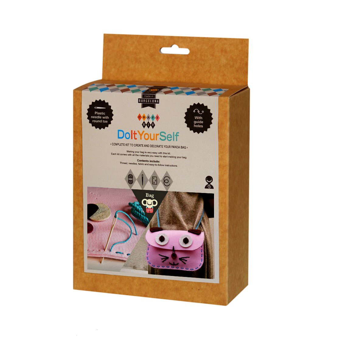 Gift kit for children to make a pink cat bag