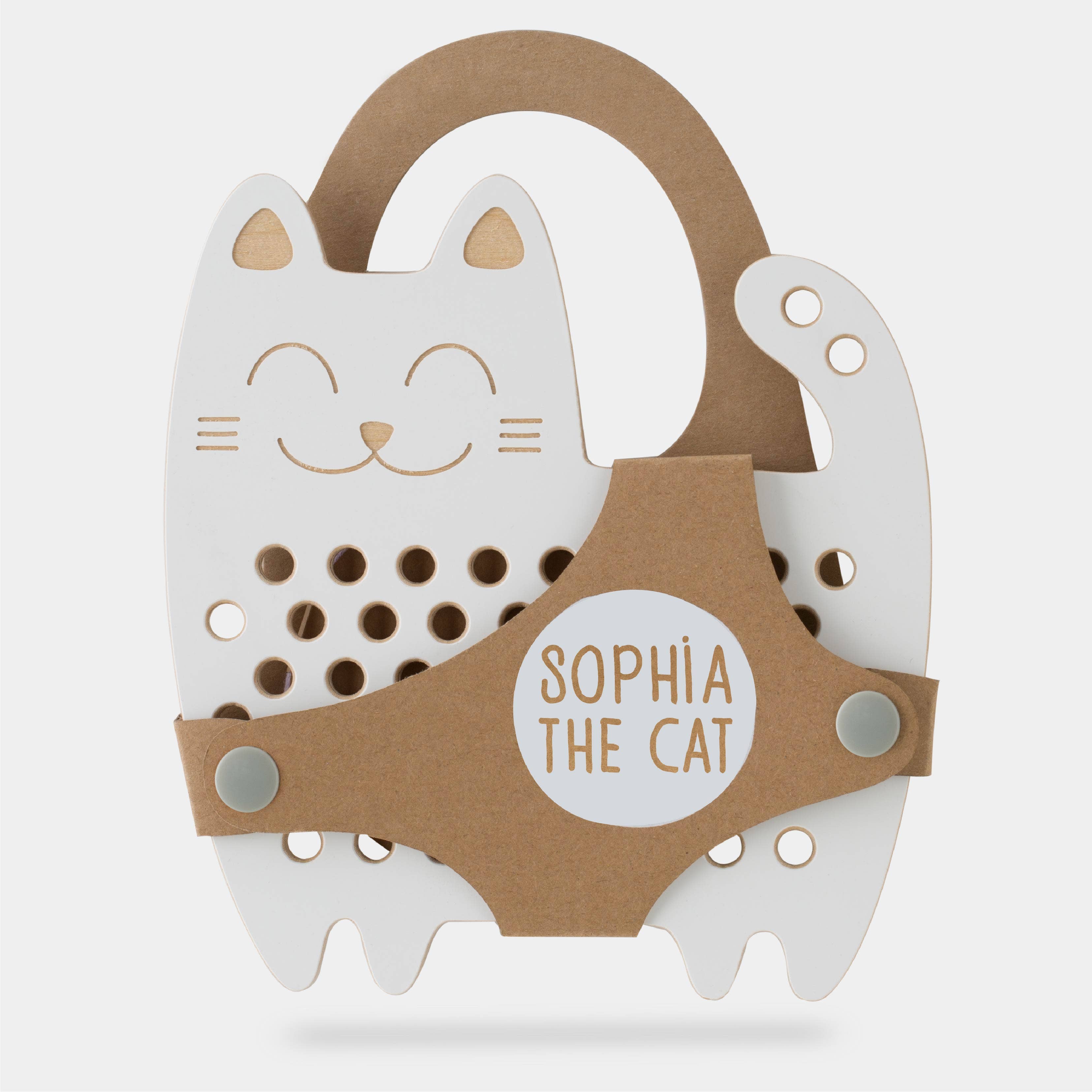 Sophia el Gato, juguete de madera con cordones