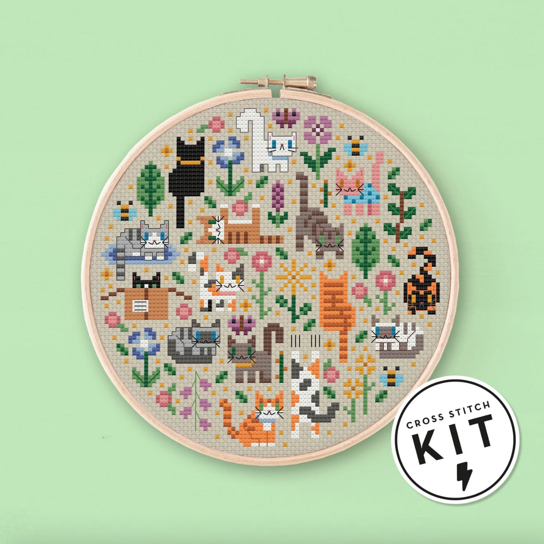 Kit de Punto de Cruz - Mini Jardín de los Gatos