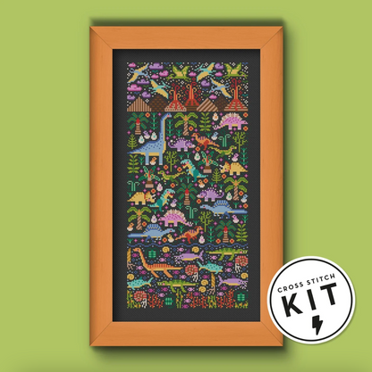 Kit de Punto de Cruz - Jardín de los Dinosaurios