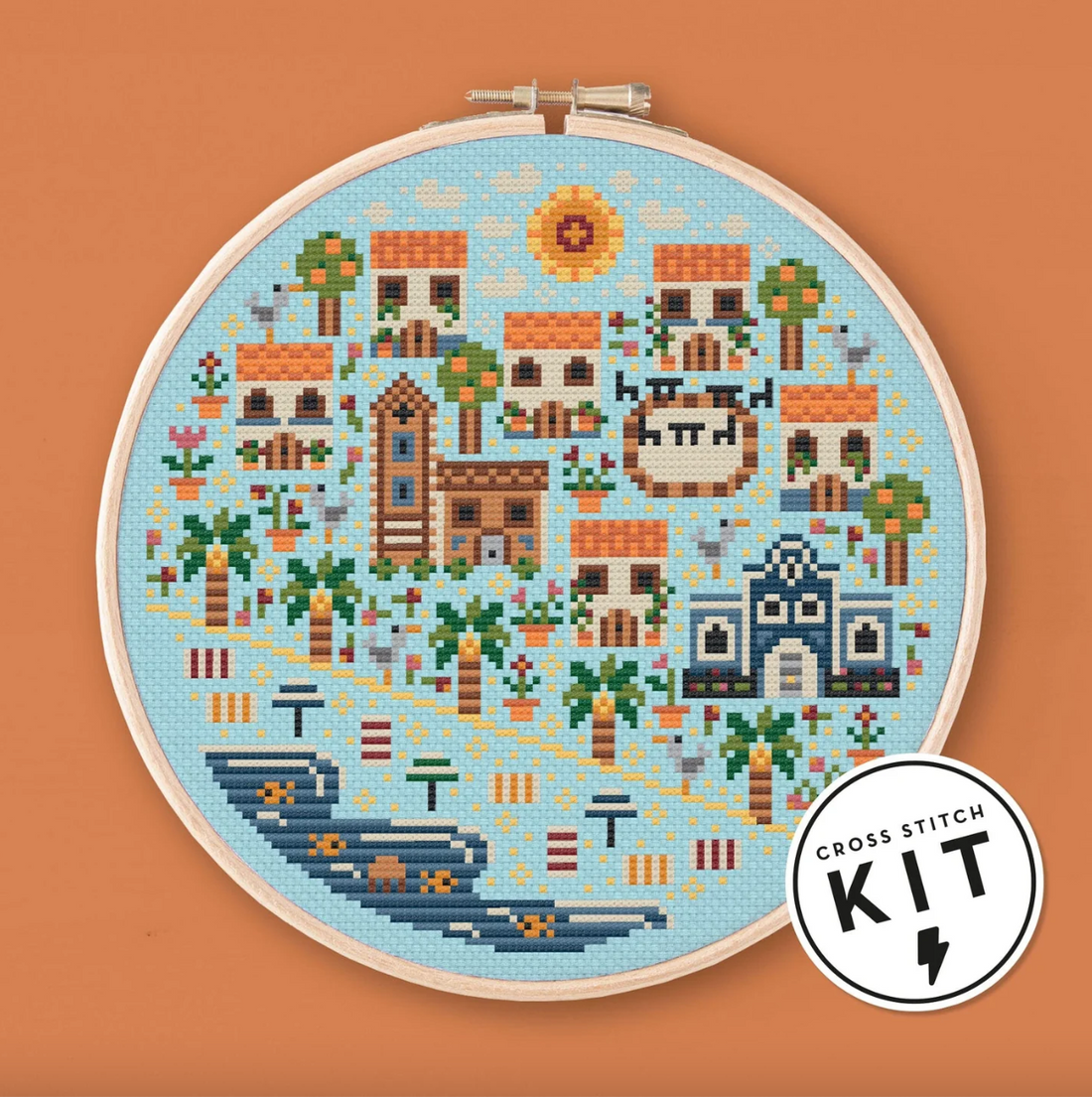 Kit de Punto de Cruz - Pueblo de Costa