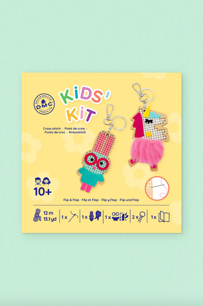 Kit de llavero de punto de cruz - Unicornio y Conejito