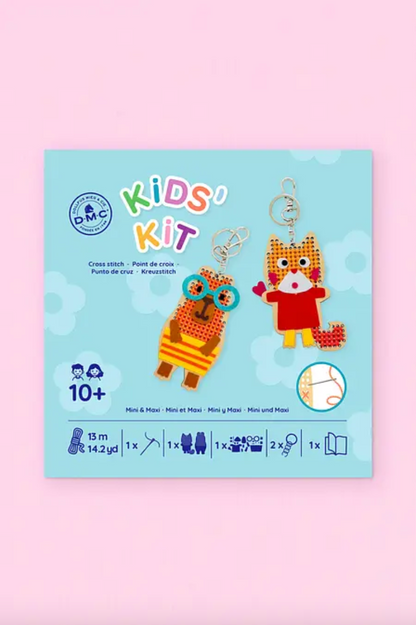 Kit de llavero de punto de cruz - Gato y Oso