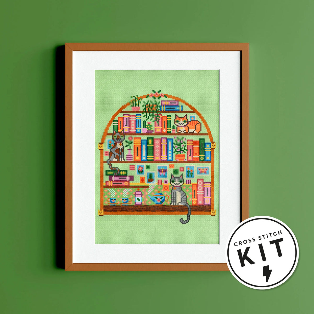 Kit de Punto de Cruz - Librería con gatos