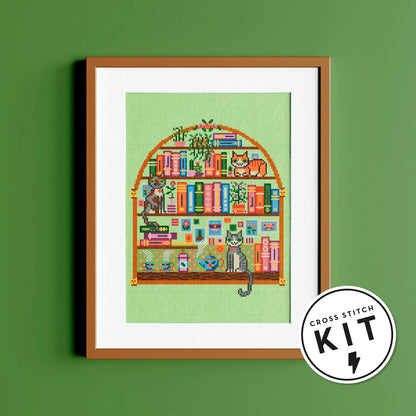 Kit de Punto de Cruz - Librería con gatos
