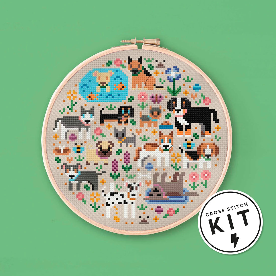 Kit de Punto de Cruz - Mini Jardín de Perros