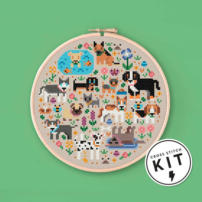 Kit de Punto de Cruz - Mini Jardín de Perros